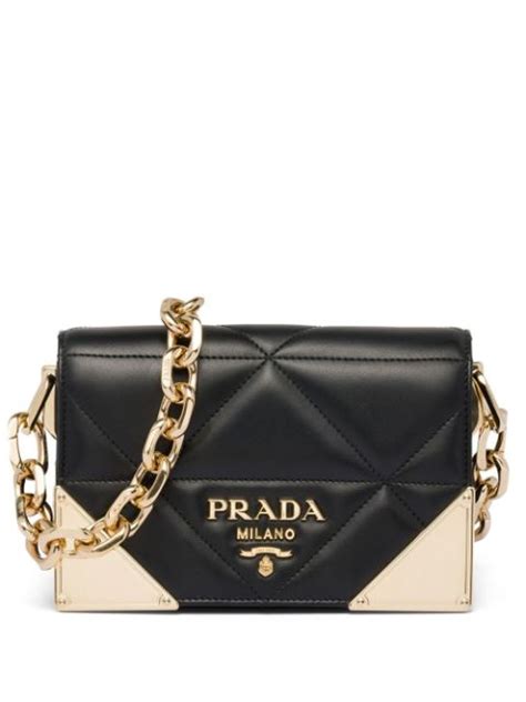 borsa prada con catena argento|Borsa a spalla in nappa trapuntata Arancio .